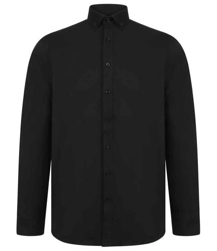 Henbury Modern Long Sleeve Regular Fit Oxford Shirt - BLK - XL